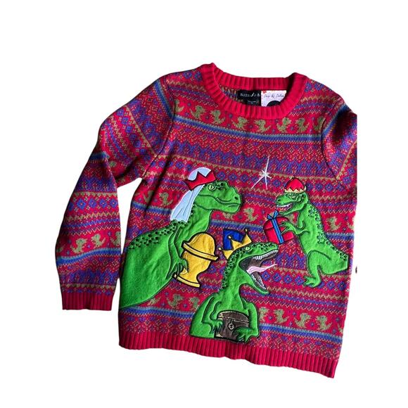 Blizzard Bay Kids Boy T REX Dinosaurs Embroidered Christmas Sweater Size Medium - Picture 5 of 7